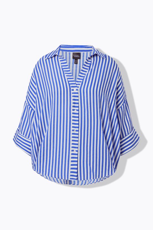 Mixed Stripe 3/4 Sleeve Button Down Blouse
