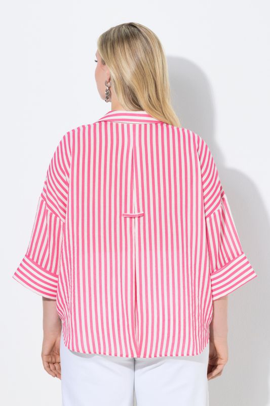 Mixed Stripe 3/4 Sleeve Button Down Blouse