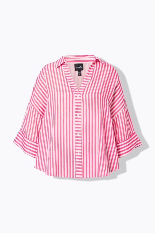 Mixed Stripe 3/4 Sleeve Button Down Blouse