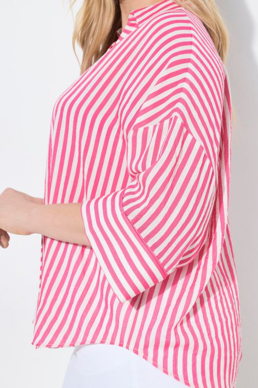 Mixed Stripe 3/4 Sleeve Button Down Blouse