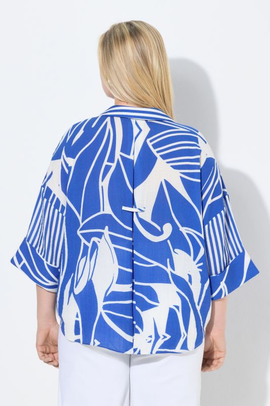 Abstract Floral Print 3/4 Sleeve Blouse