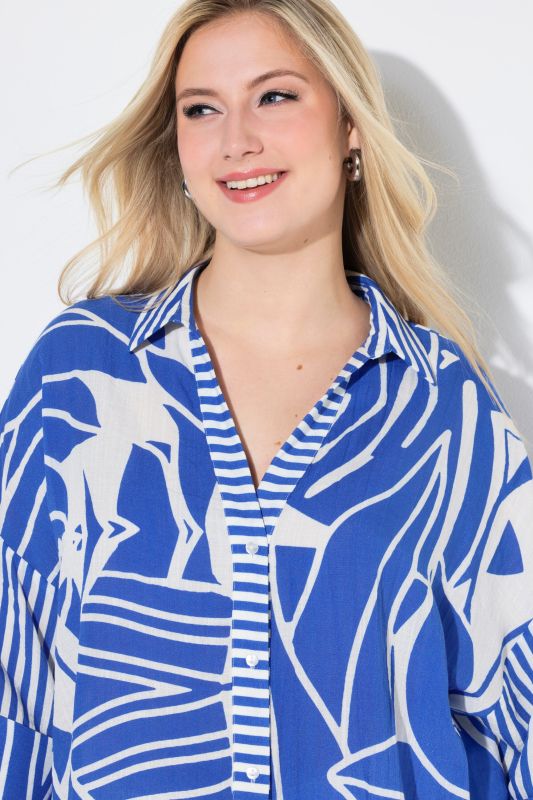 Abstract Floral Print 3/4 Sleeve Blouse