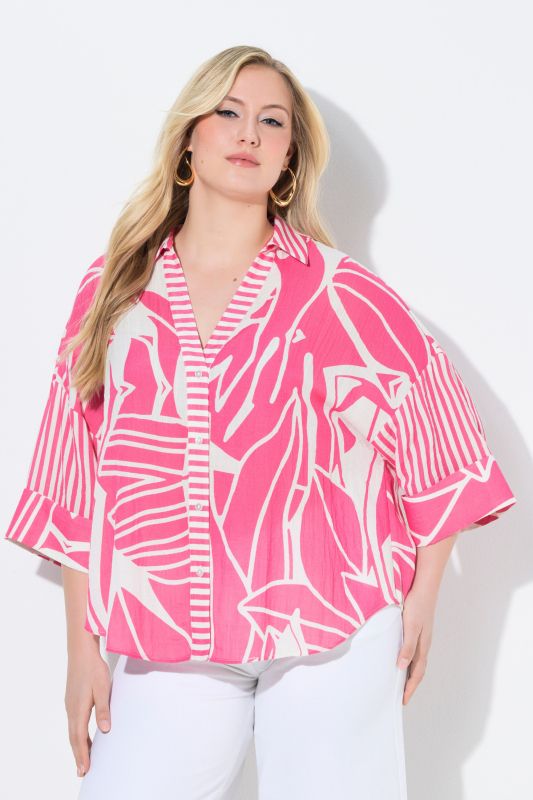 Abstract Floral Print 3/4 Sleeve Blouse