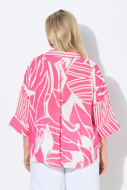 Abstract Floral Print 3/4 Sleeve Blouse