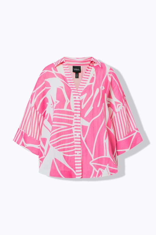 Abstract Floral Print 3/4 Sleeve Blouse