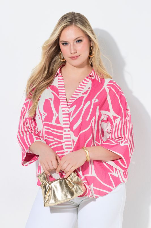 Abstract Floral Print 3/4 Sleeve Blouse