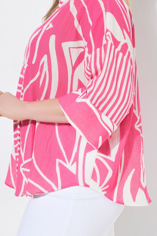 Abstract Floral Print 3/4 Sleeve Blouse