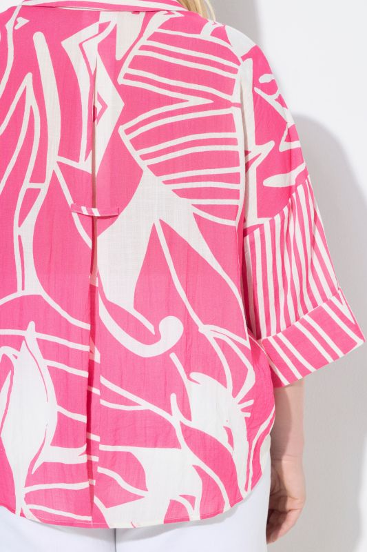 Abstract Floral Print 3/4 Sleeve Blouse