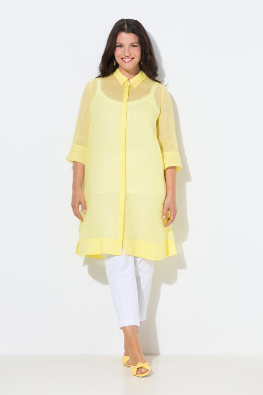 Sheer Ramie 3/4 Sleeve Shirt Dress