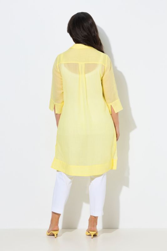 Sheer Ramie 3/4 Sleeve Shirt Dress