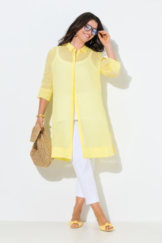 Sheer Ramie 3/4 Sleeve Shirt Dress