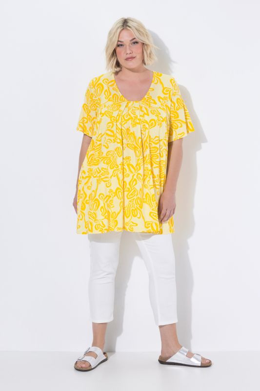Vine Print Pleated Knit Tunic
