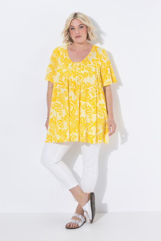 Vine Print Pleated Knit Tunic