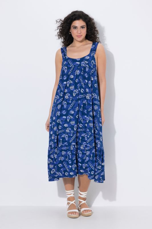 French Bakery Print Sleeveless Midi Dress