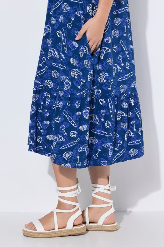 French Bakery Print Sleeveless Midi Dress