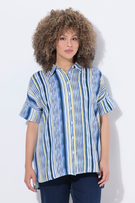 Striped Oversized Short Sleeve Muslin Blouse
