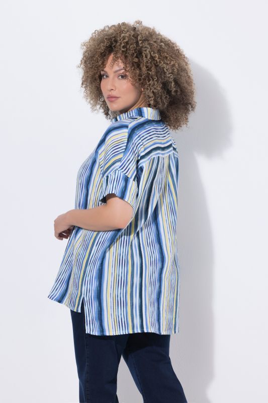 Striped Oversized Short Sleeve Muslin Blouse