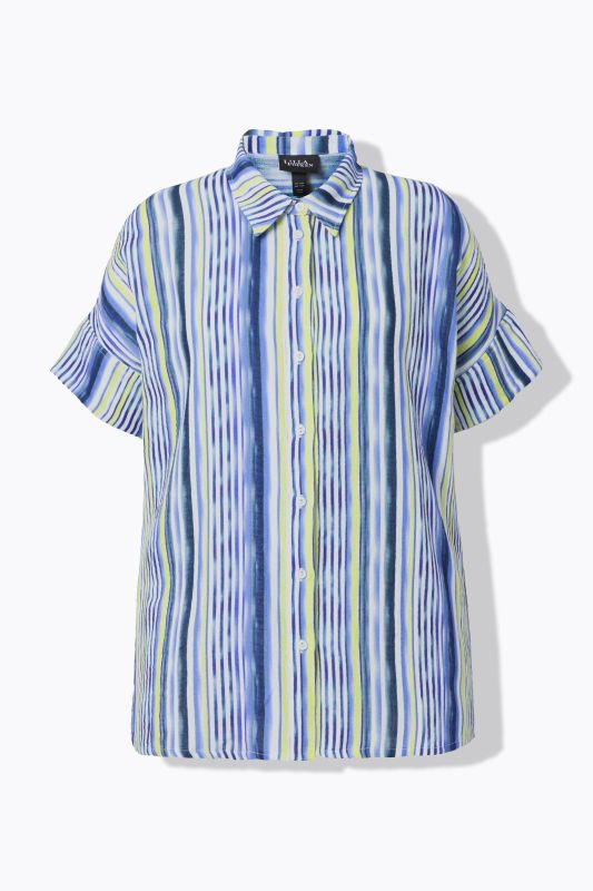 Striped Oversized Short Sleeve Muslin Blouse