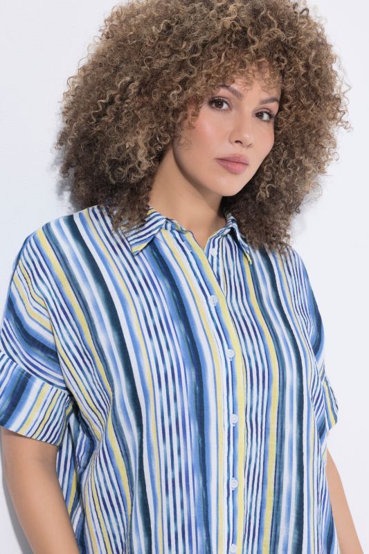 Striped Oversized Short Sleeve Muslin Blouse