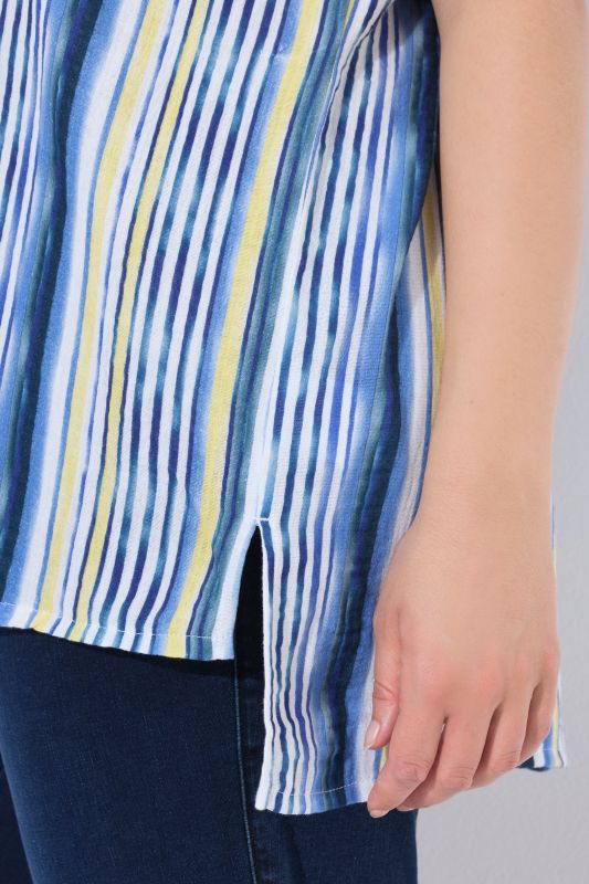 Striped Oversized Short Sleeve Muslin Blouse