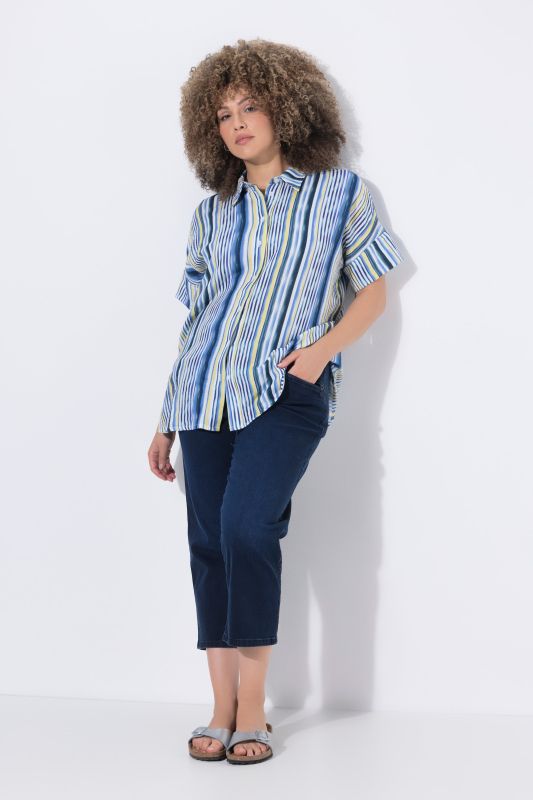 Striped Oversized Short Sleeve Muslin Blouse