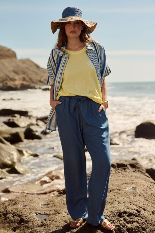 Striped Oversized Short Sleeve Muslin Blouse