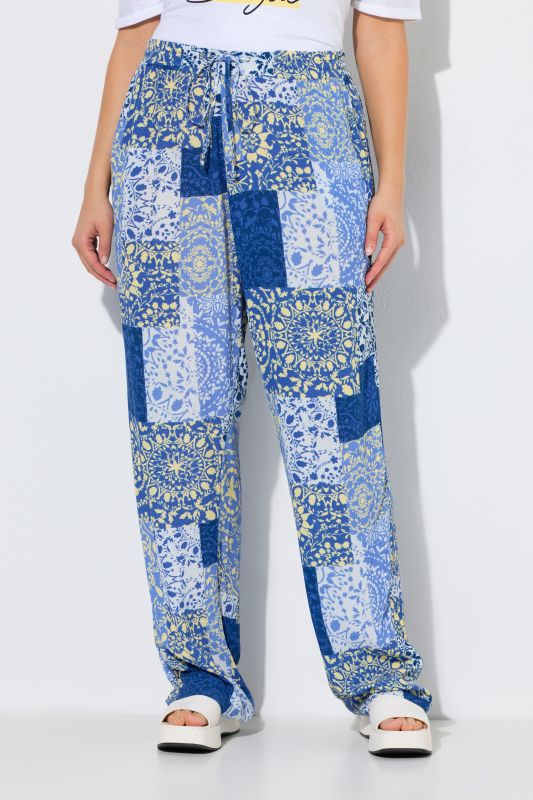 Patchwork Print Elastic Waist Pants