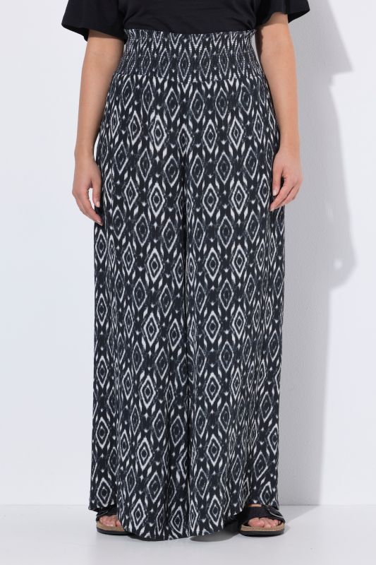 Geometric Diamond Print Elastic Waist Pants
