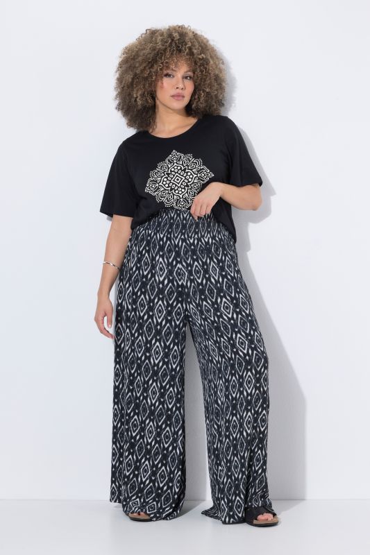 Geometric Diamond Print Elastic Waist Pants