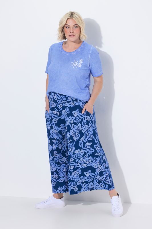 Floral Brushstroke Elastic Waist Culottes