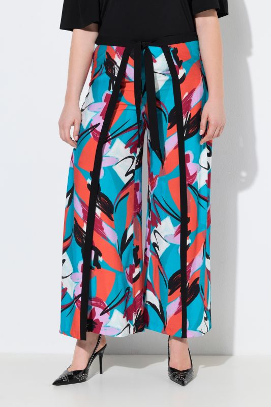 Wrap-Look Brushstroke Print Elastic Waist Pants