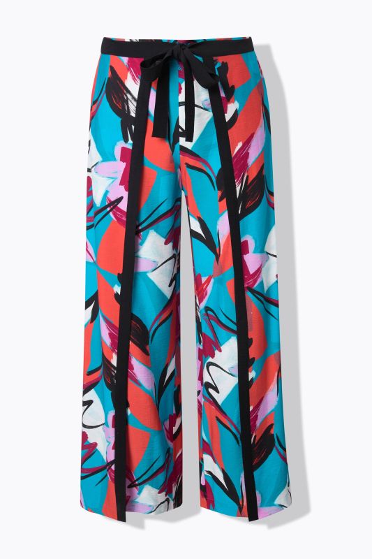 Wrap-Look Brushstroke Print Elastic Waist Pants