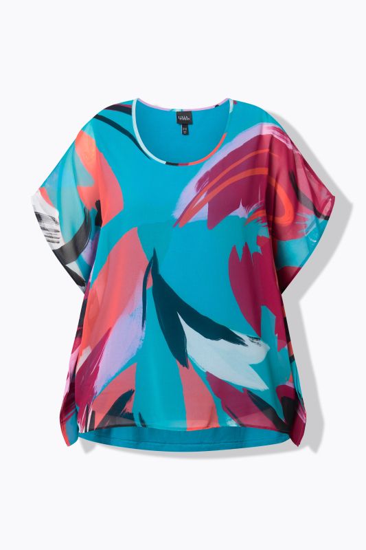 Brushstroke Print Layered Chiffon Blouse