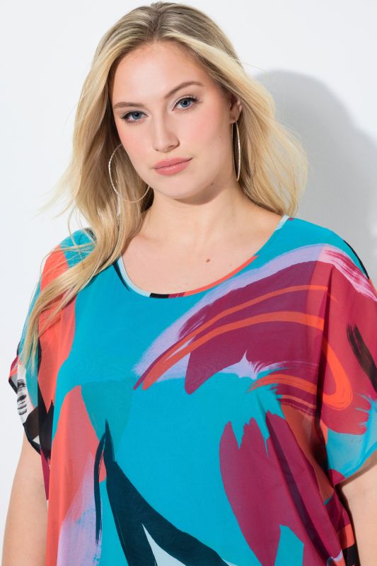 Brushstroke Print Layered Chiffon Blouse