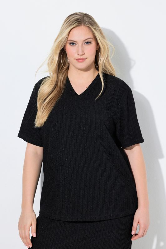 Sparkling Pinstripe Textured T-Shirt Blouse