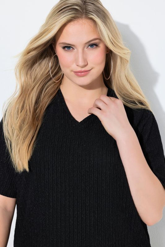 Sparkling Pinstripe Textured T-Shirt Blouse