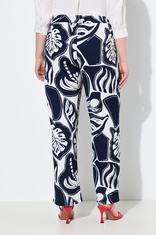 Graphic Leaf Print Elastic Waist Pants