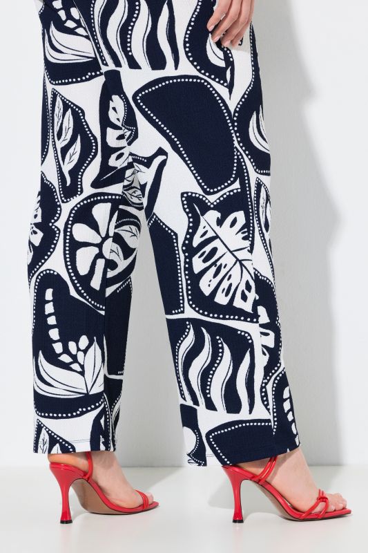 Graphic Leaf Print Elastic Waist Pants