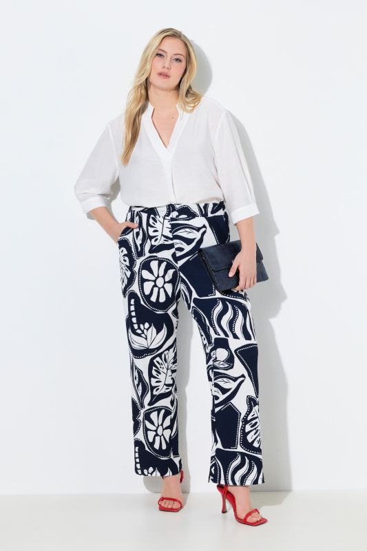 Graphic Leaf Print Elastic Waist Pants