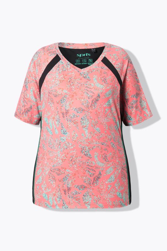 Mottled Leaf Print Mesh Panel Tee