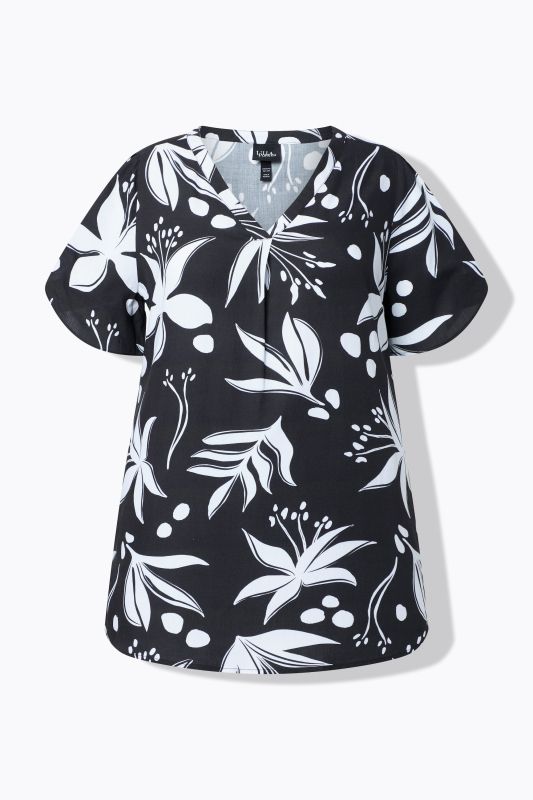 Graphic Floral Print V-Neck Tee