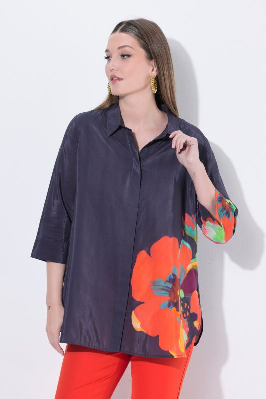 Bright Floral Motif 3/4 Sleeve Blouse