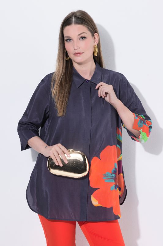 Bright Floral Motif 3/4 Sleeve Blouse