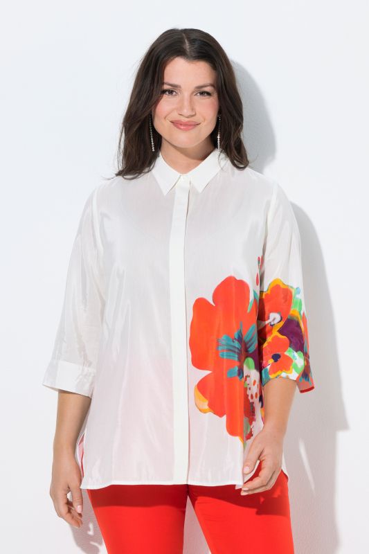 Bright Floral Motif 3/4 Sleeve Blouse