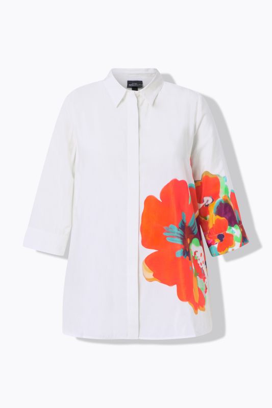 Bright Floral Motif 3/4 Sleeve Blouse