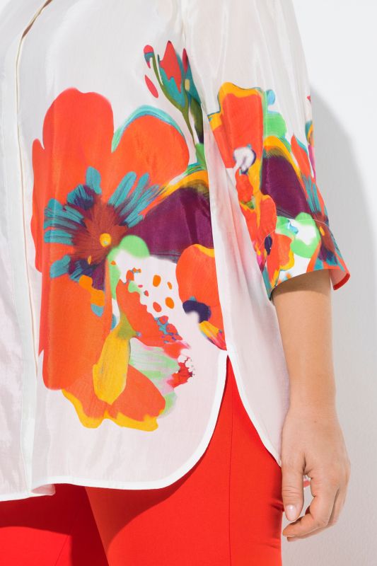 Bright Floral Motif 3/4 Sleeve Blouse