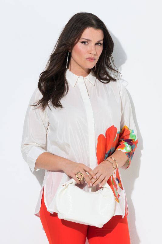 Bright Floral Motif 3/4 Sleeve Blouse