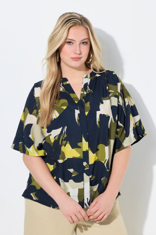 Earthy Floral Print Wing Sleeve Blouse