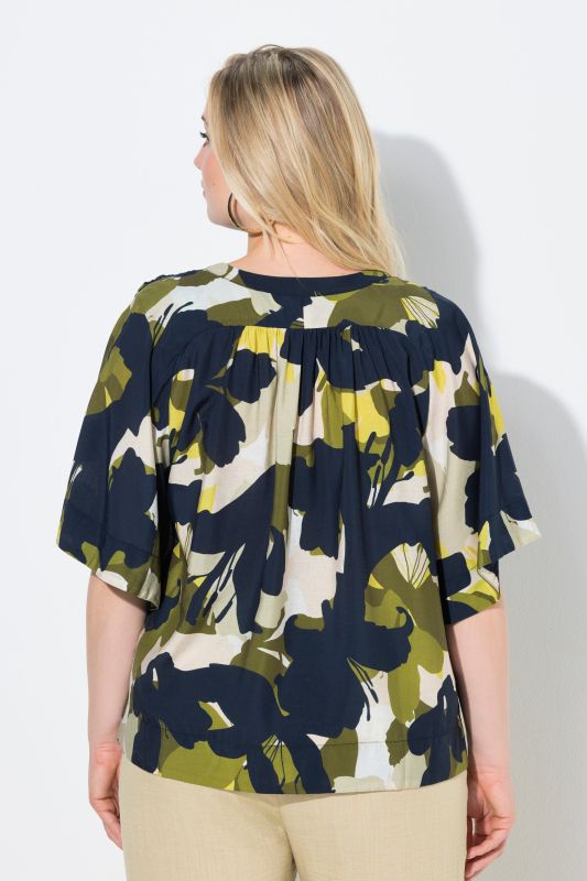 Earthy Floral Print Wing Sleeve Blouse