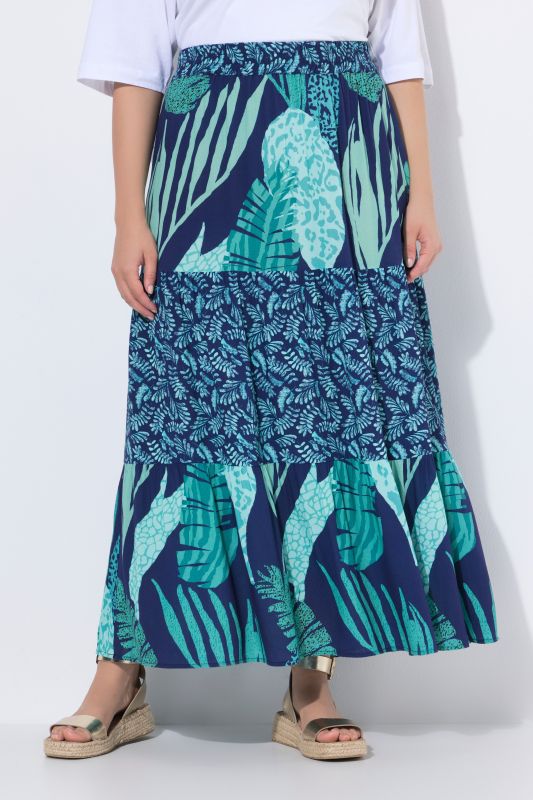 Mixed Leaf Print Elastic Waist Dress